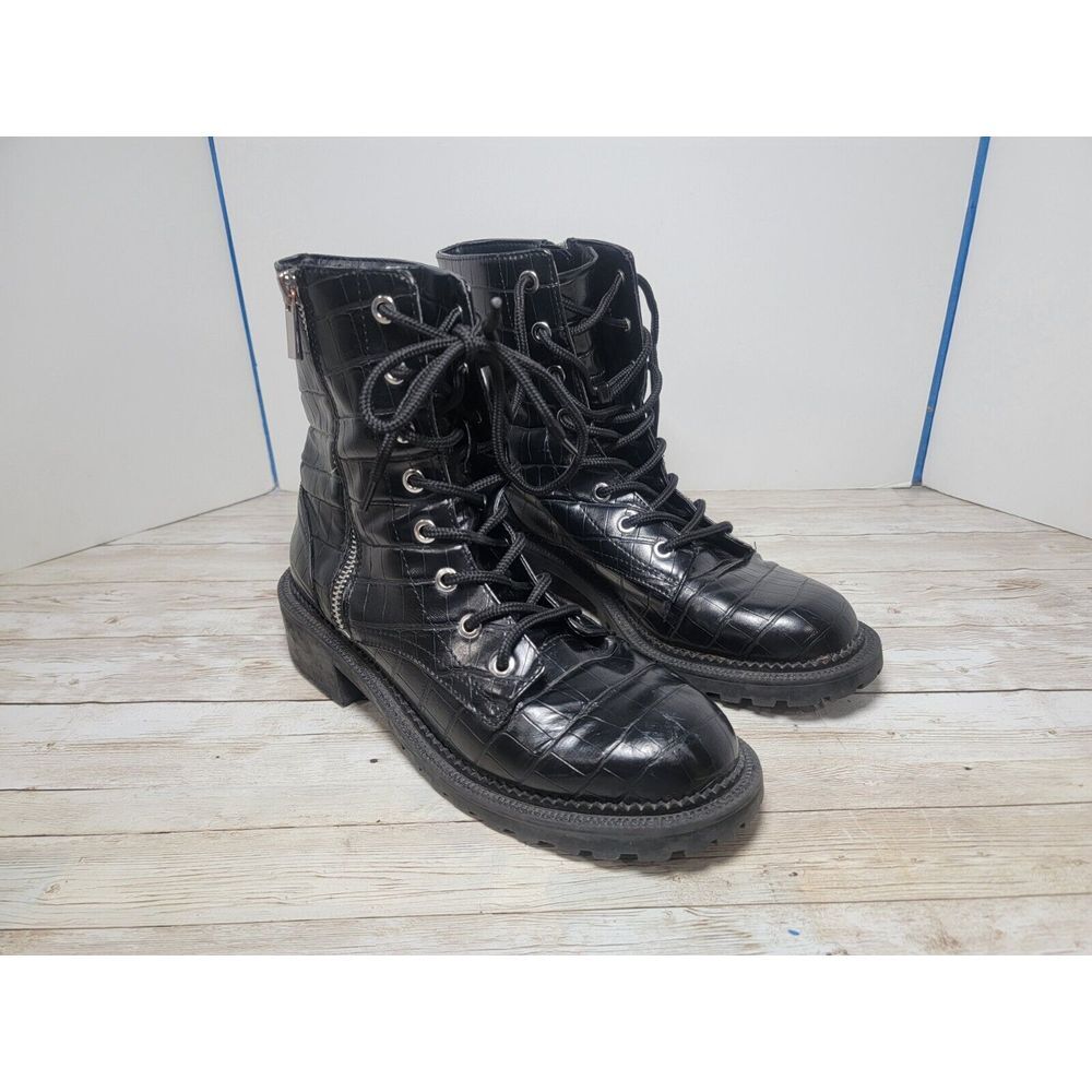 ASOS Women Size 5 Black Faux Croc Vegan Leather Combat Boots 0590006751